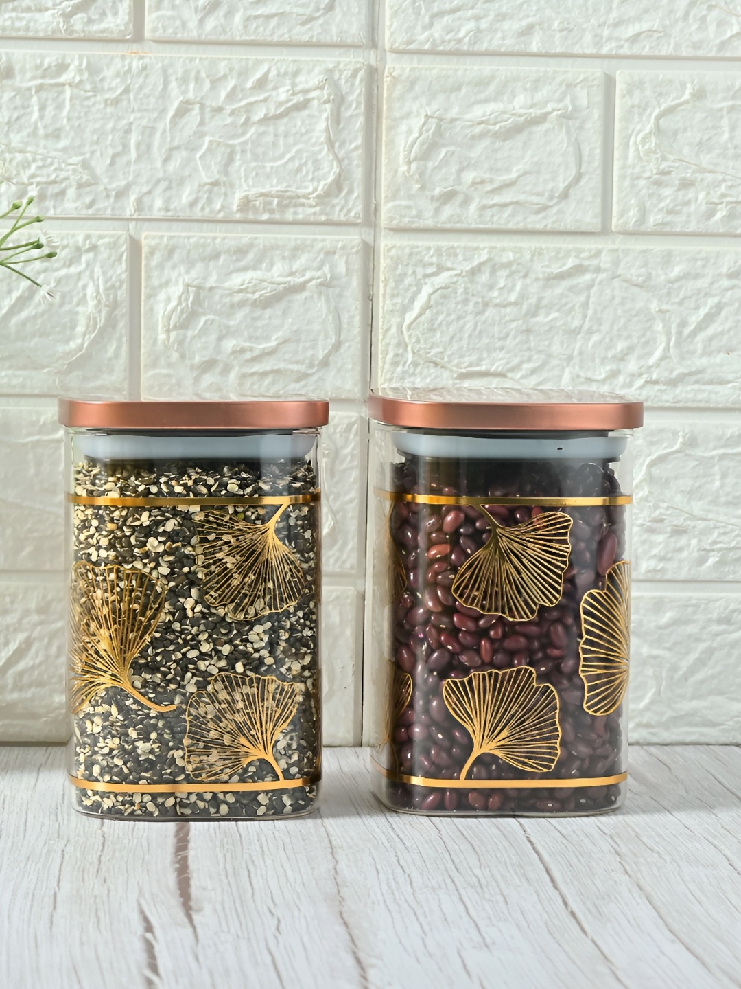 

Femora Transparent 2 Pieces Printed Glass Airtight Storage Jar Lid Container 1.1L