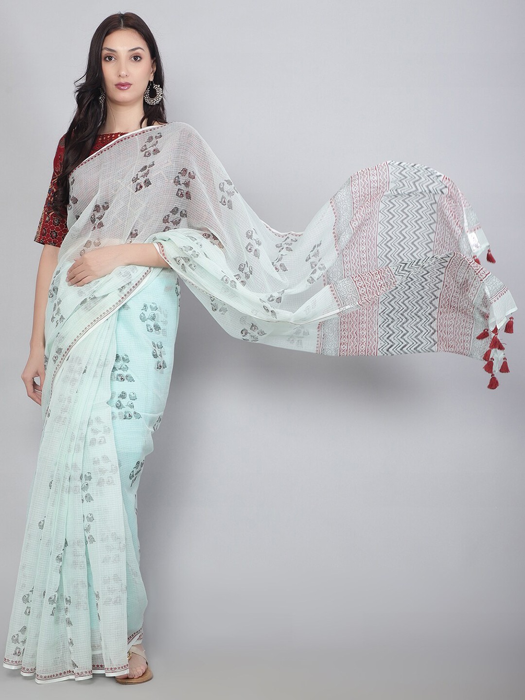 

Taavi Printed Pure Cotton Kotadoria Ankita Saree, Blue