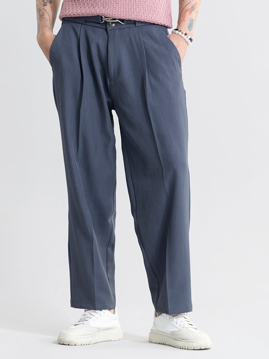 

Snitch Men Smart Mid-Rise Cotton Tapered Fit Trousers, Grey
