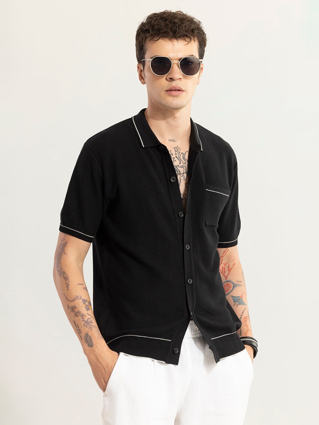 

Snitch Black Classic Slim Fit Cotton Printed Casual Shirt