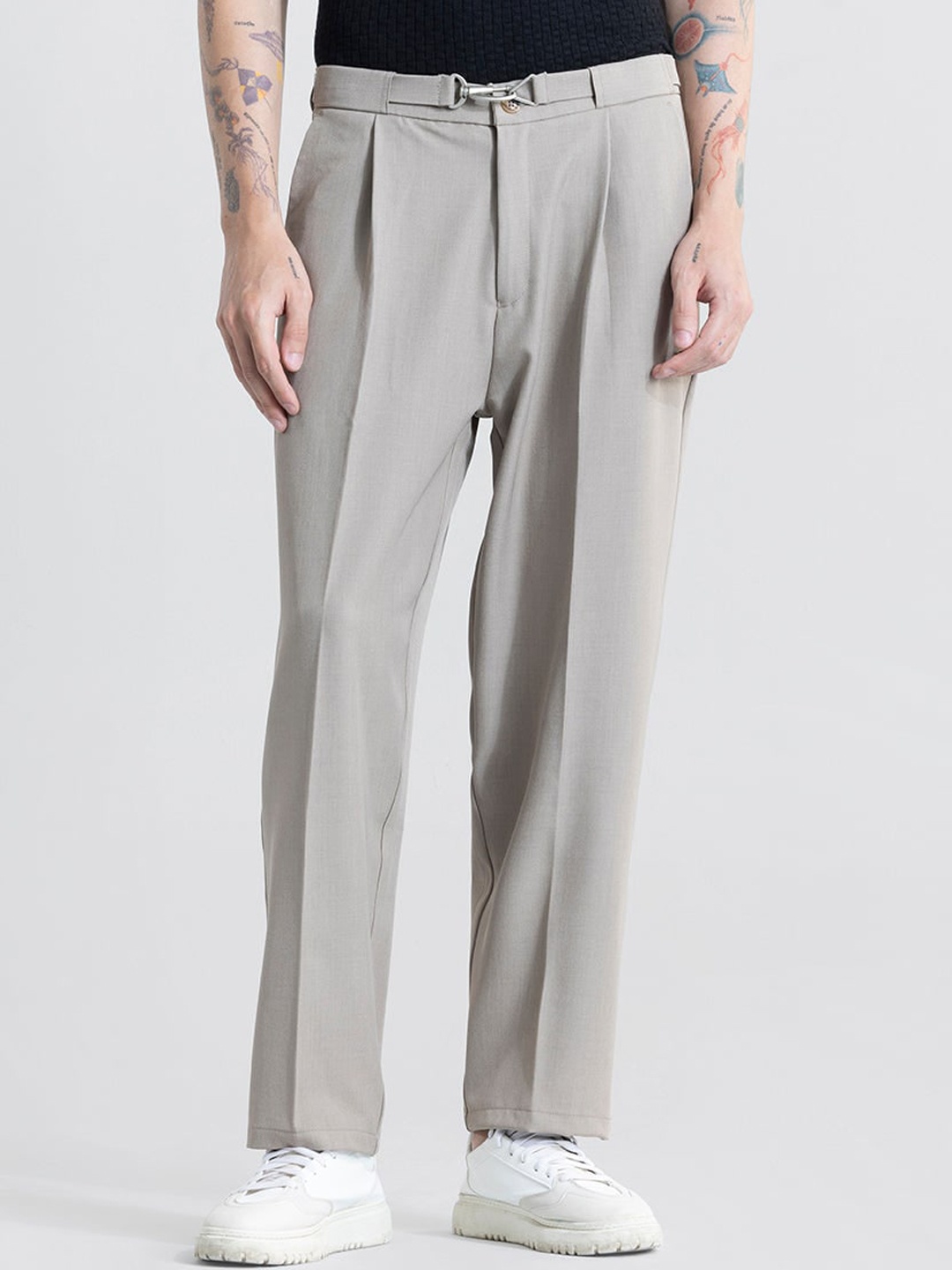 

Snitch Men Smart Mid-Rise Tapered Fit Trousers, Grey