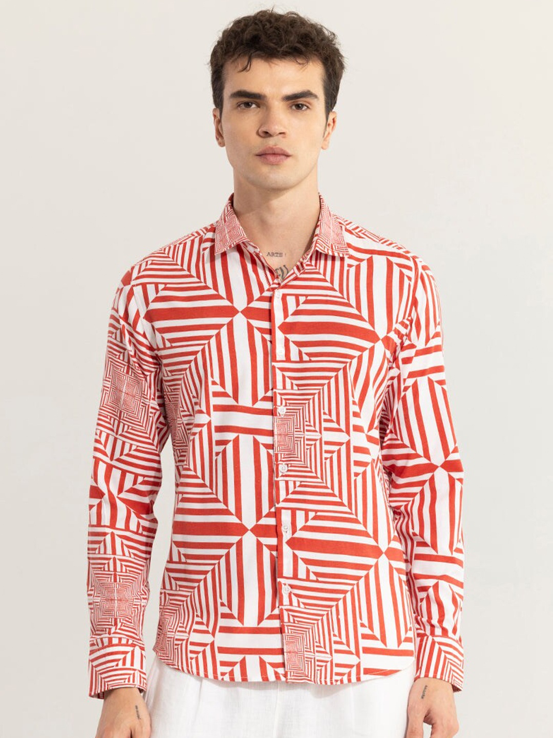 

Snitch Classic Slim Fit Striped Casual Shirt, White