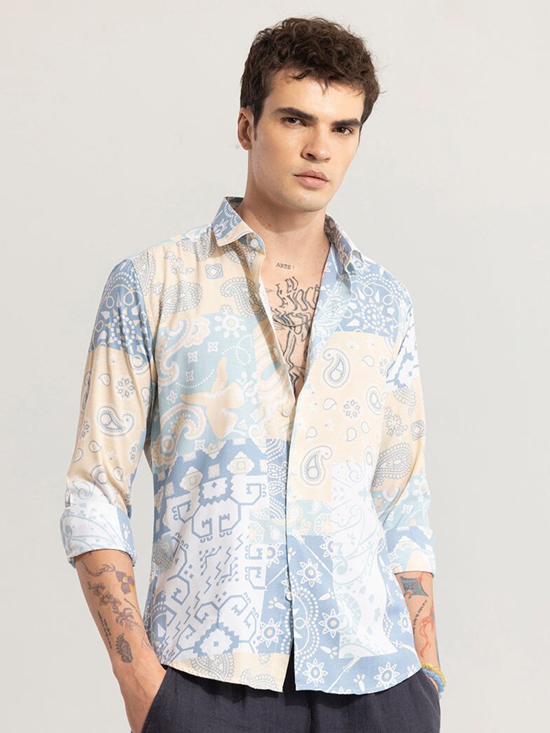 

Snitch Classic Slim Fit Abstract Printed Casual Shirt, Yellow