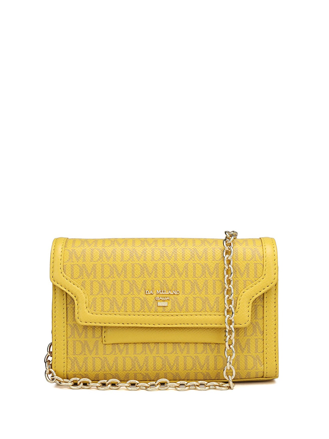 

Da Milano Typoraphy Textured Leather Structured Sling Bag, Yellow
