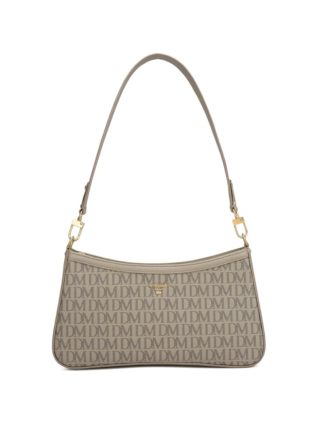 

Da Milano Typography Printed Leather Baguette Shoulder Bag, Beige