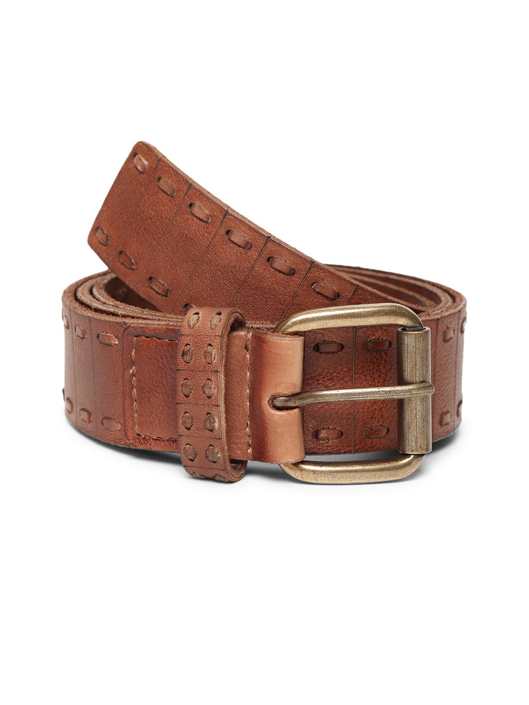 

ART N VINTAGE Men Textured Leather Belt, Brown