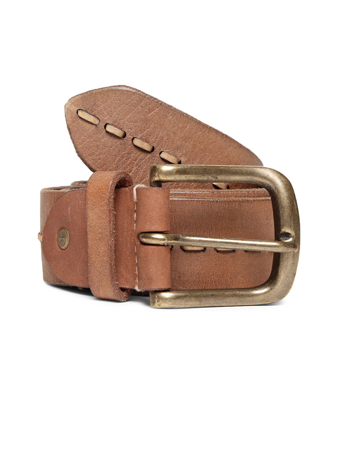 

ART N VINTAGE Men Textured Leather Belt, Beige