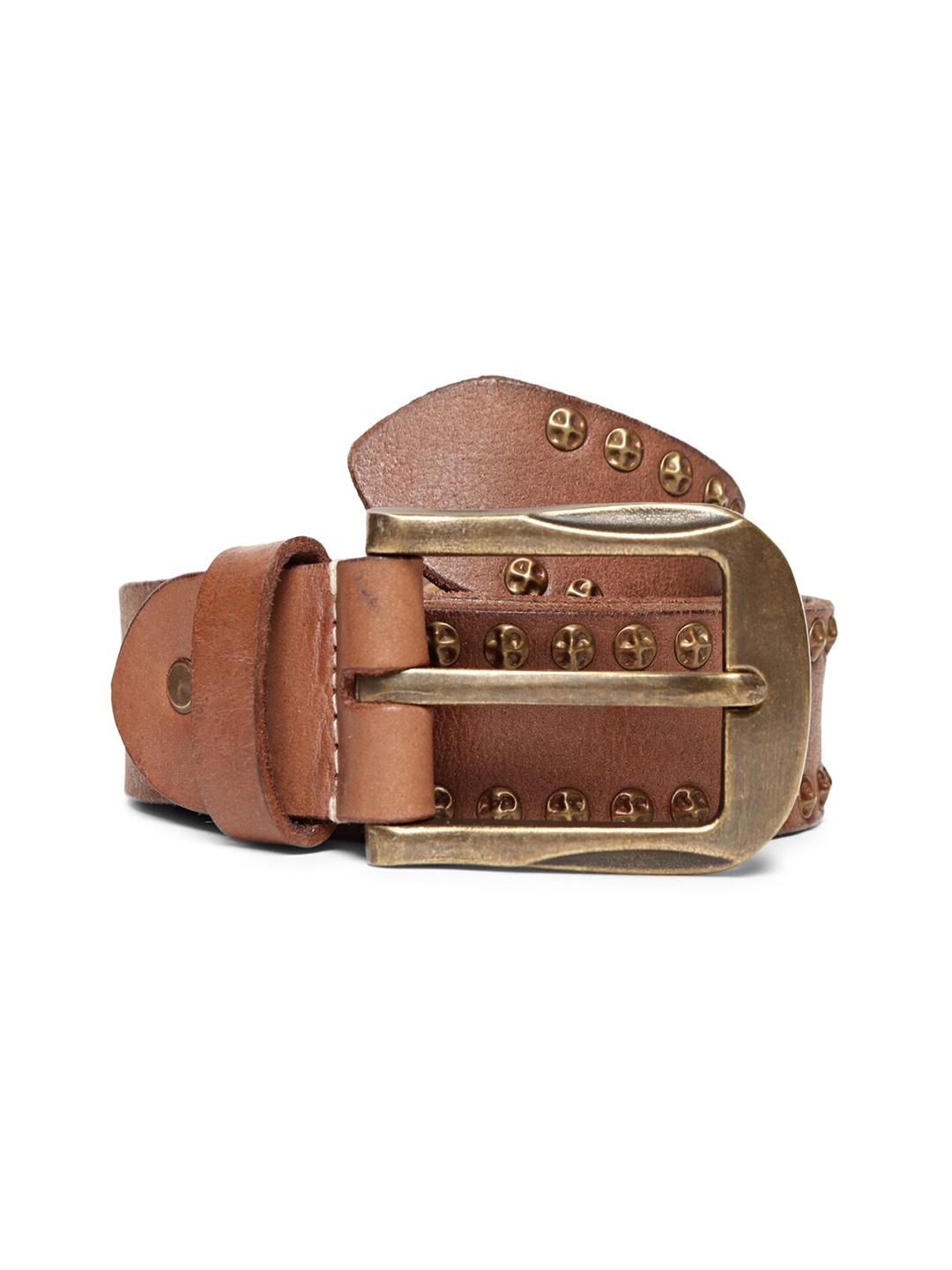 

ART N VINTAGE Men Embellished Leather Belt, Brown