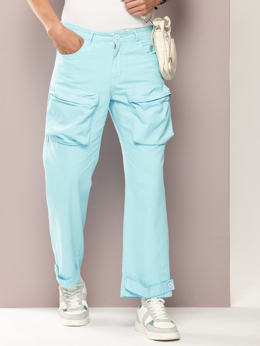 

Kook N Keech Men Straight Fit Pure Cotton Cargos Trousers, Blue