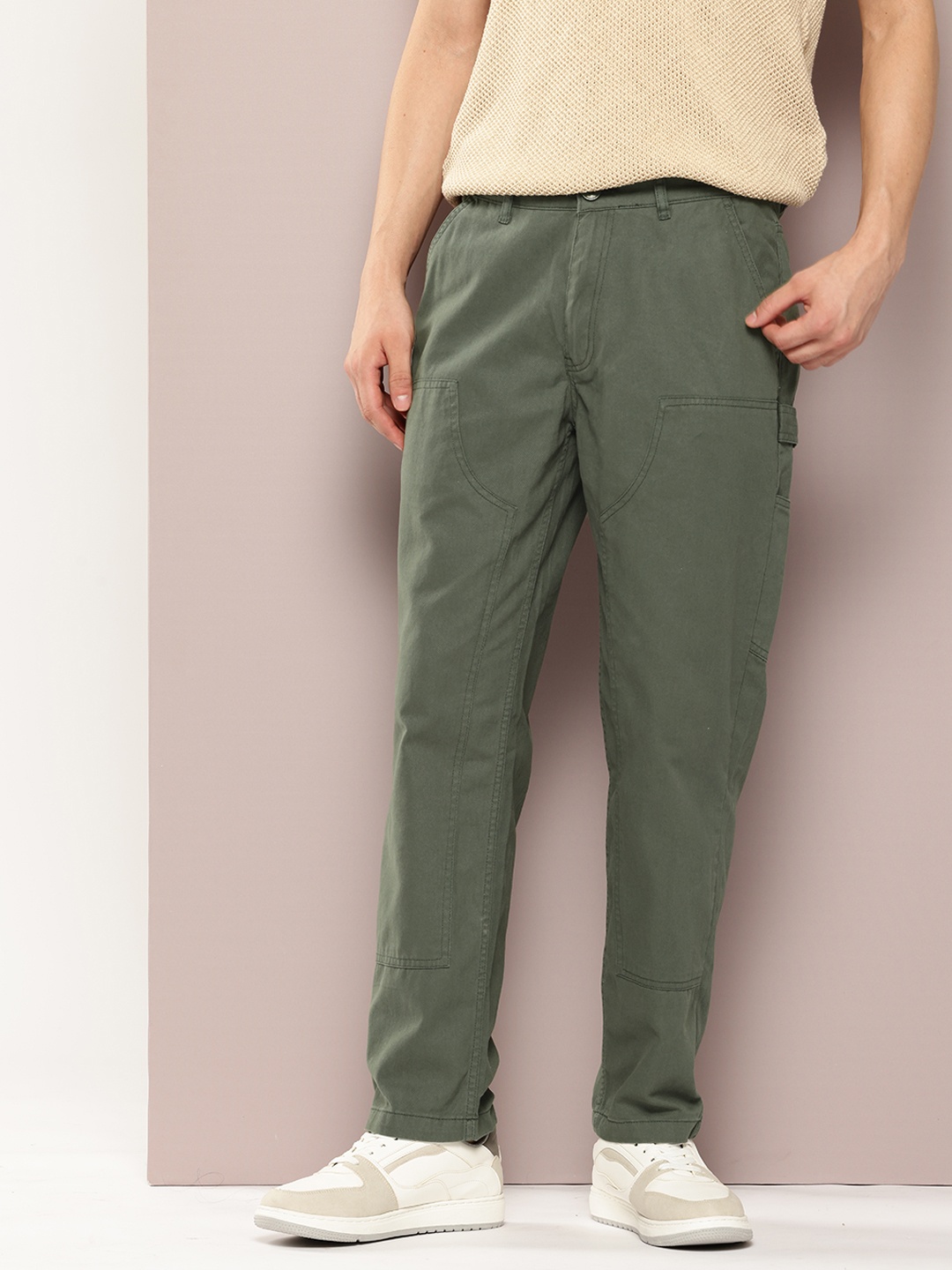 

Kook N Keech Men Straight Fit Cargos Trousers, Olive