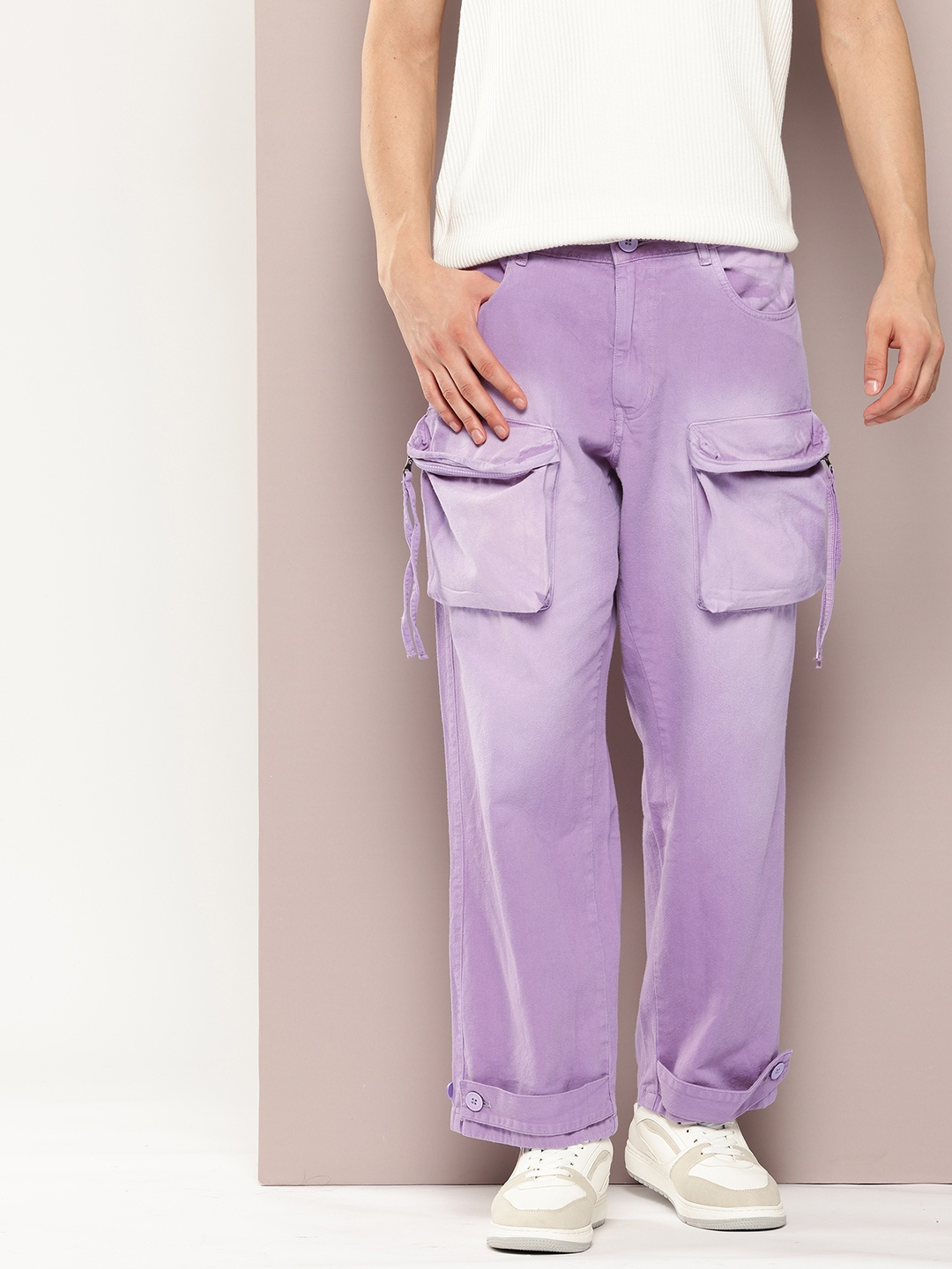 

Kook N Keech Men Straight Fit Twill Cargo Jeans, Lavender