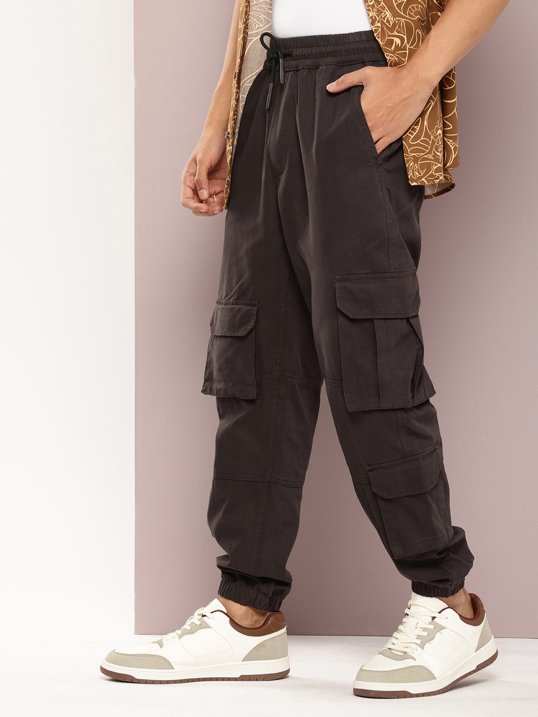 

Kook N Keech Men Pure Cotton Straight Fit Cargo Joggers, Olive