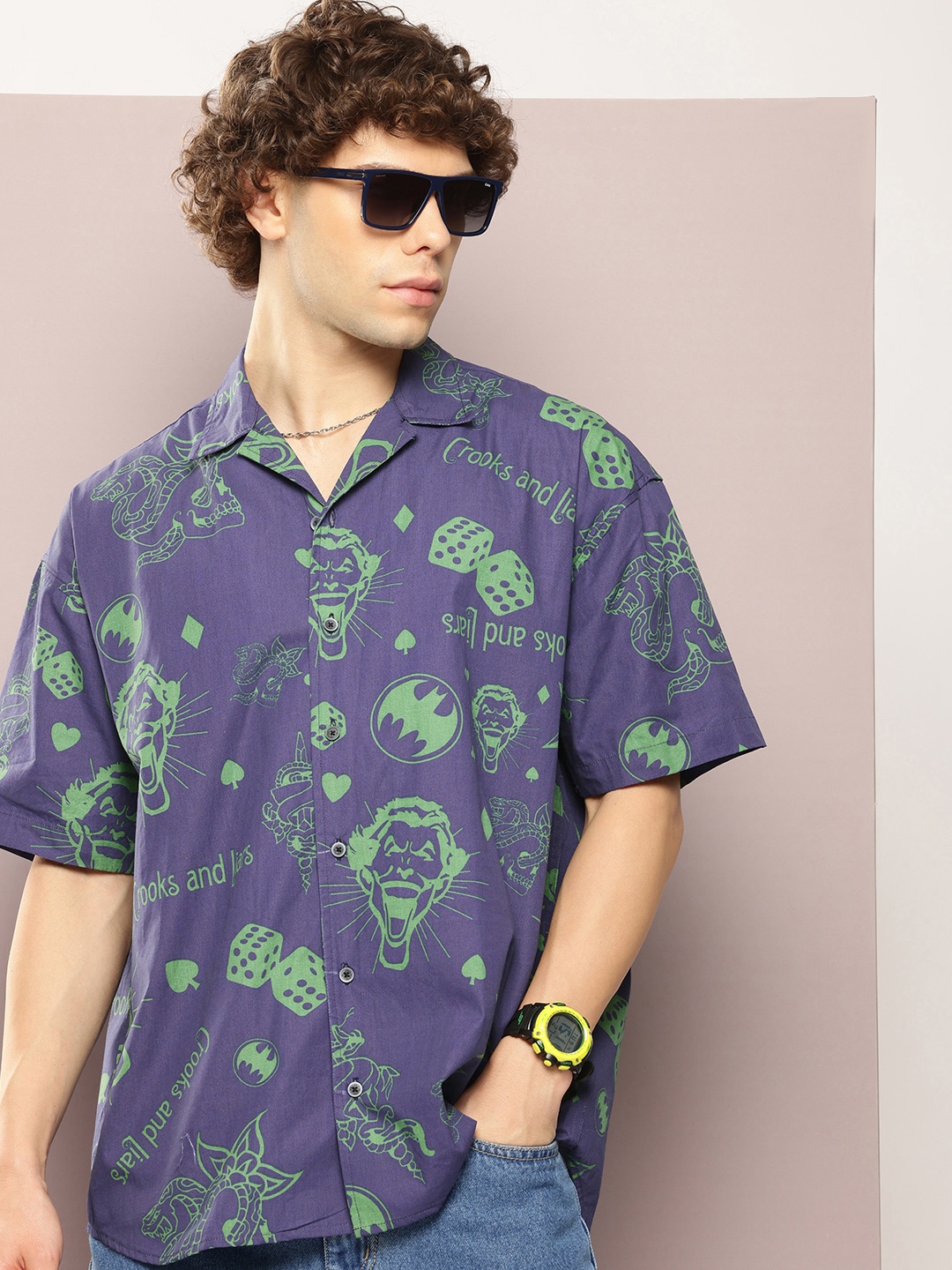 

Kook N Keech Toons Pure Cotton Batman Printed Oversized Casual Shirt, Violet