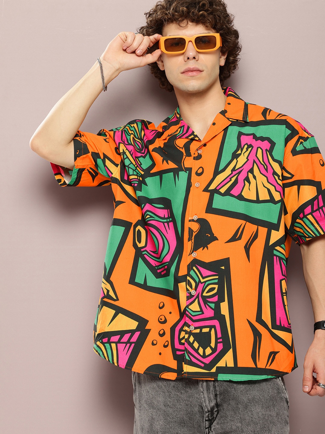 

Kook N Keech Pure Cotton Graphic Printed Oversized Shirt, Rust