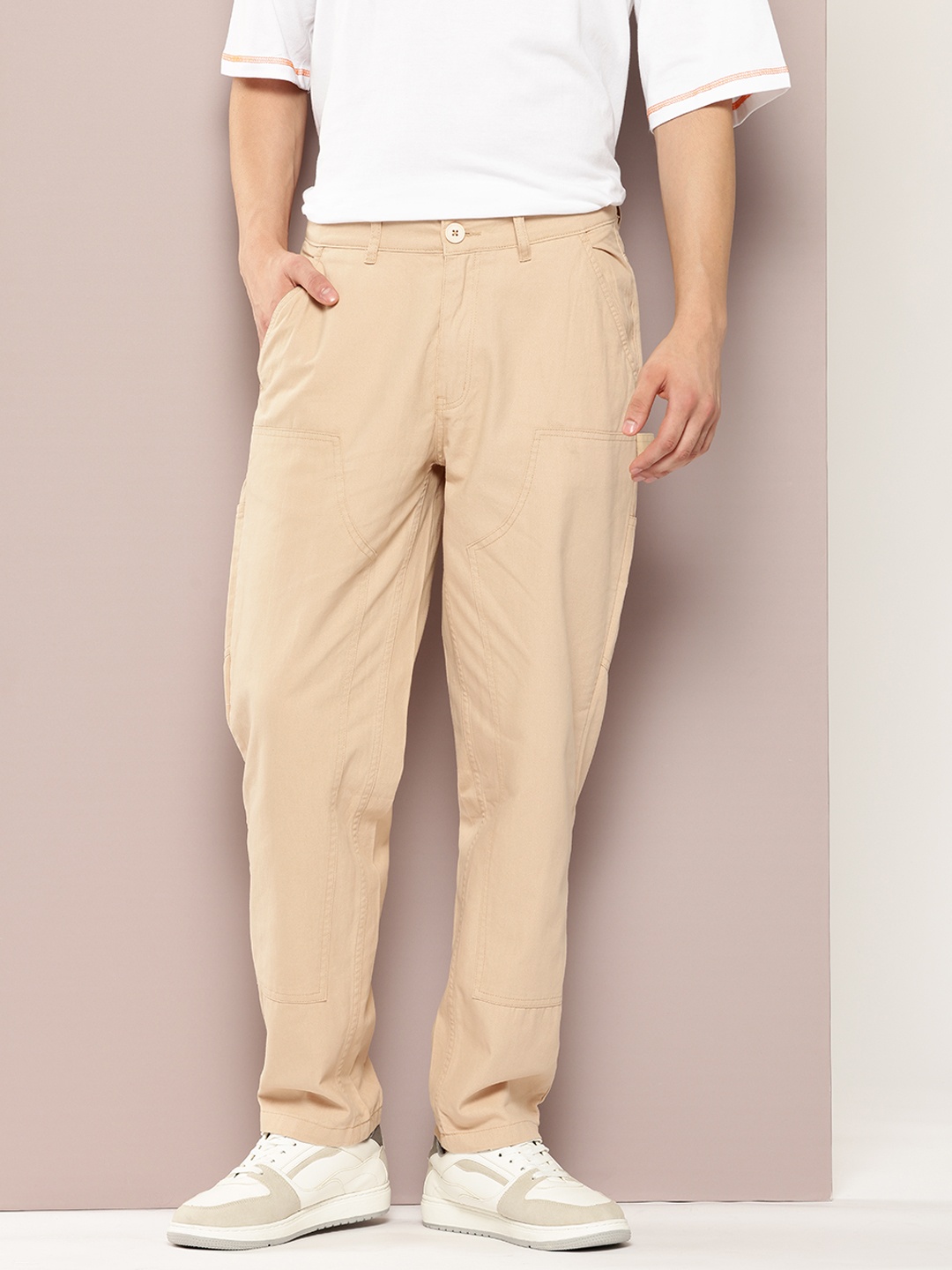 

Kook N Keech Men Pure Cotton Cargos Trousers, Beige