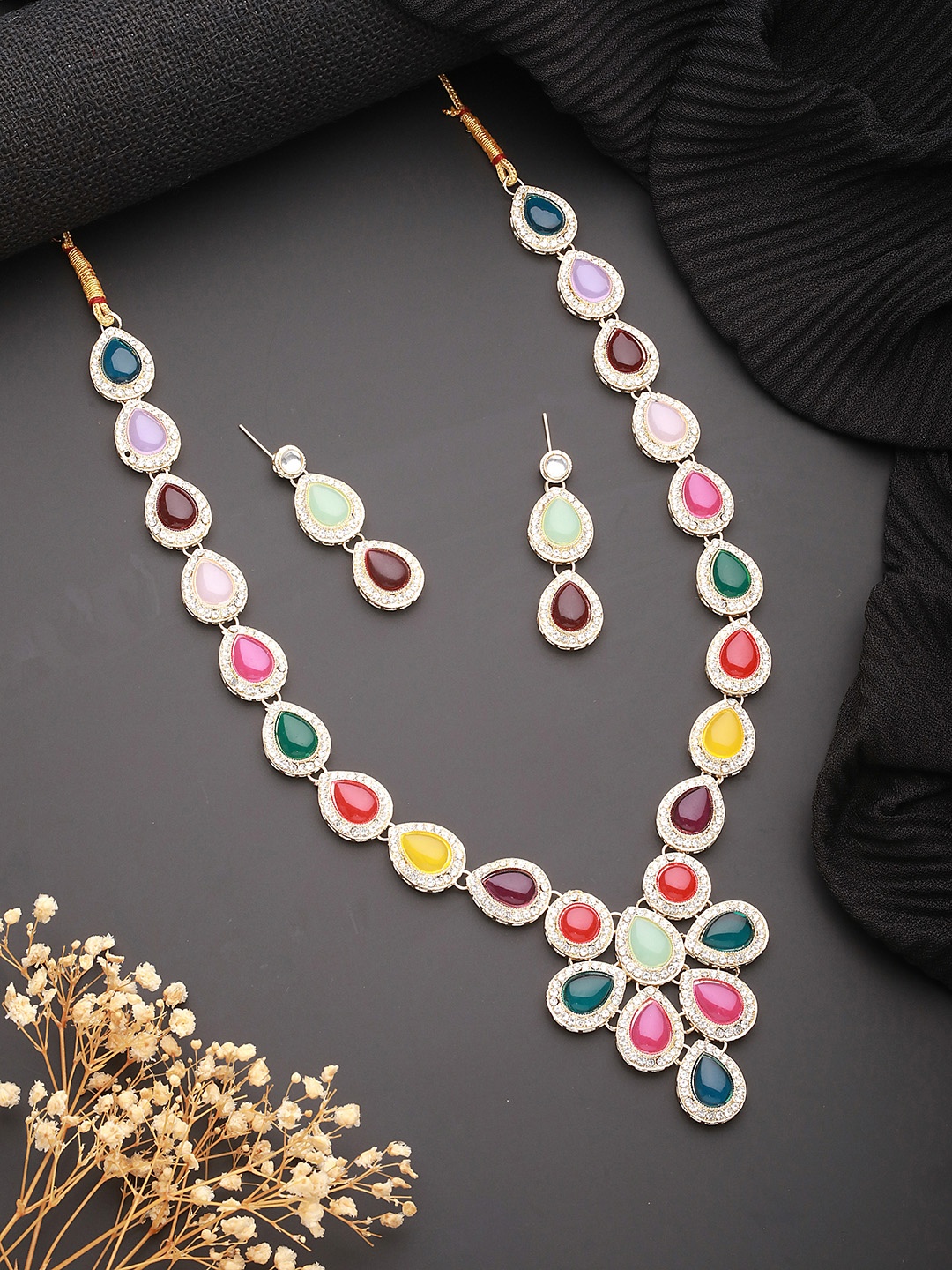 

Aadvik Designs Gold-Plated Stone-Studded Jewellery Set