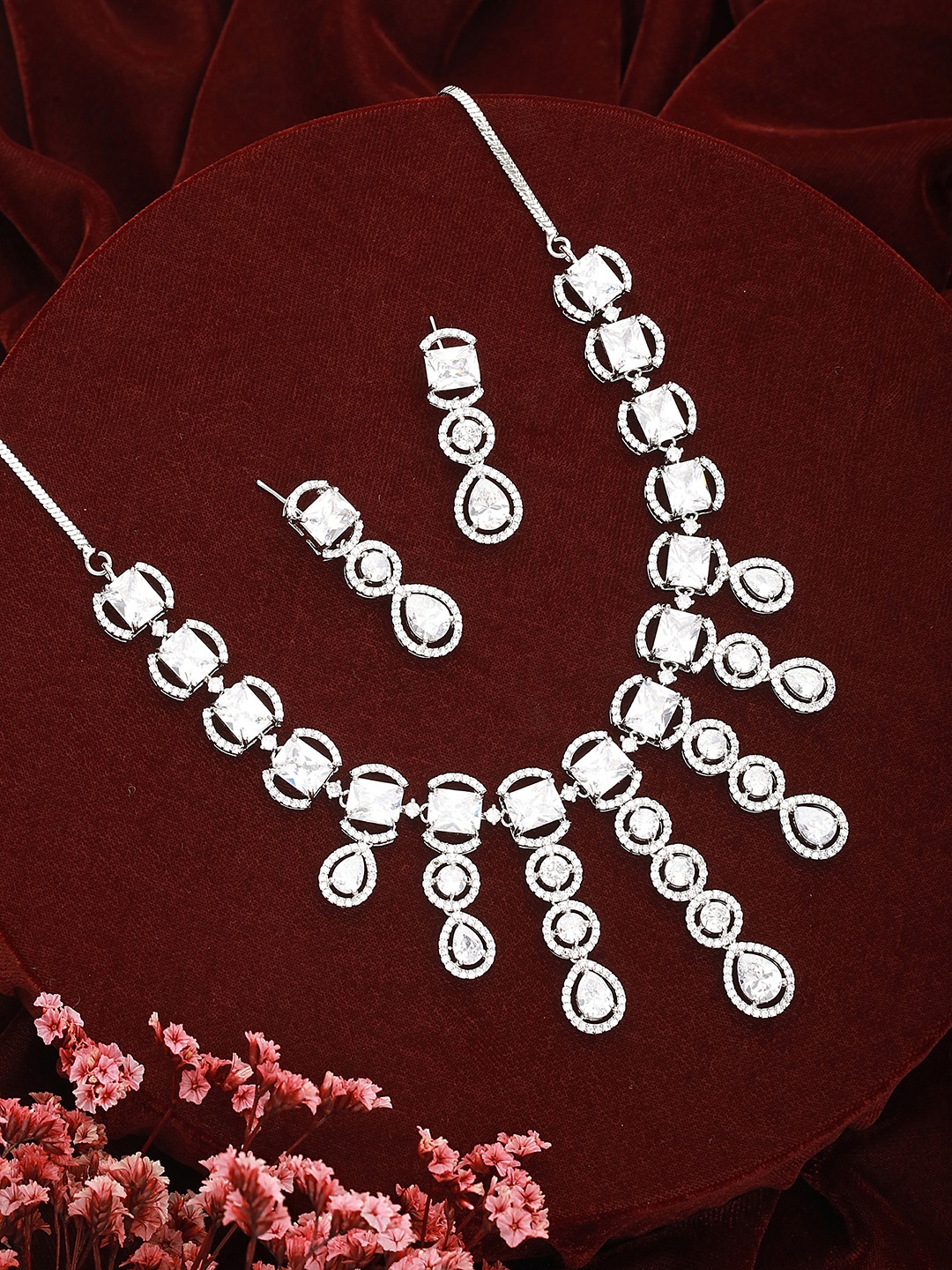 

Aadvik Designs Silver-Plated AD-Stone-Studded Jewellery Set