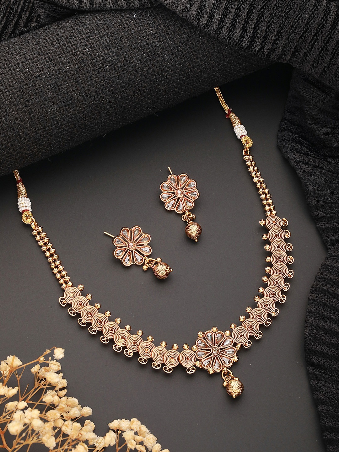 

Aadvik Designs Gold-Plated Stone Studded Jewellery Set