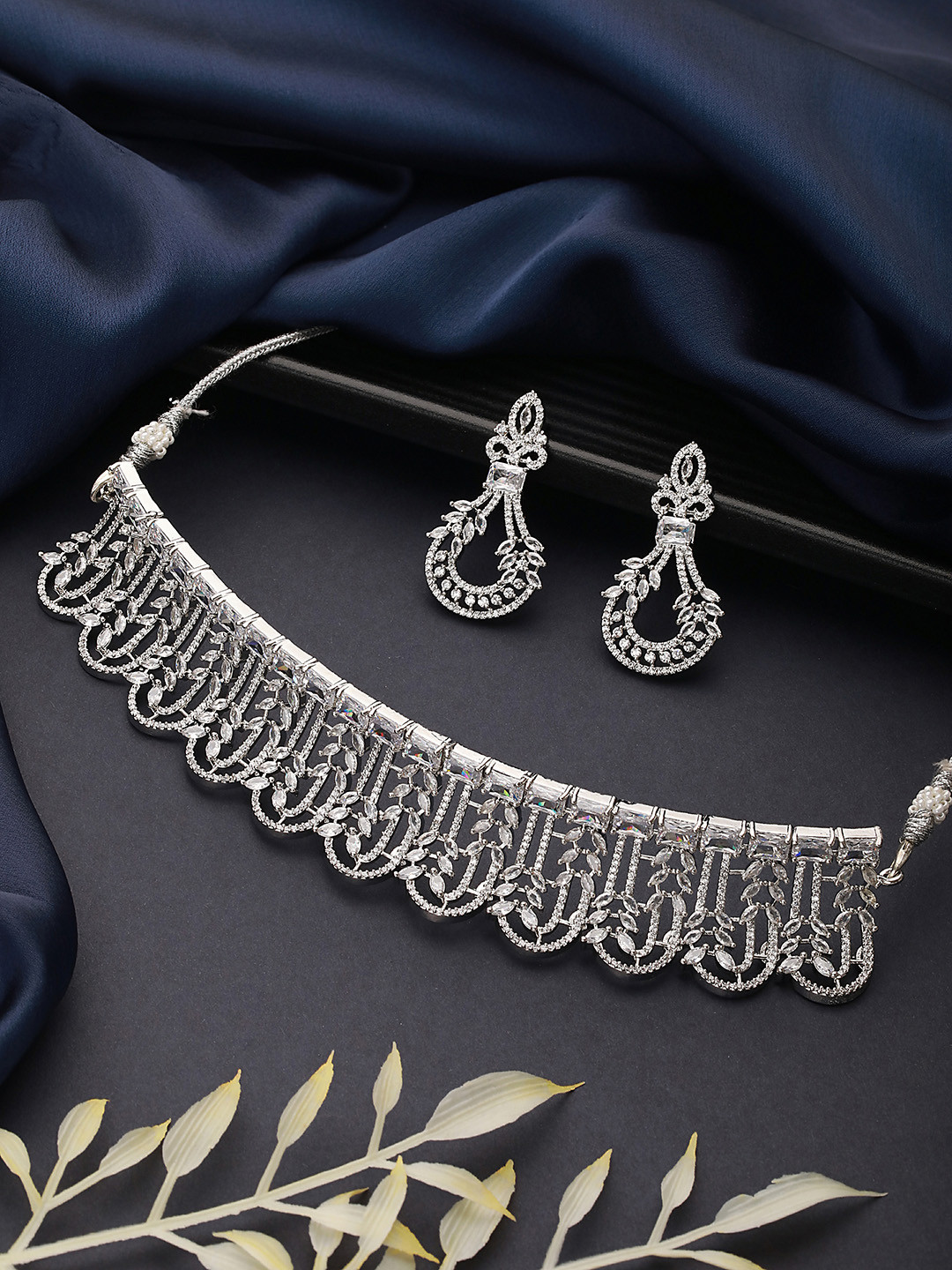 

Aadvik Designs Silver Plated AD Studded Jewellery Set