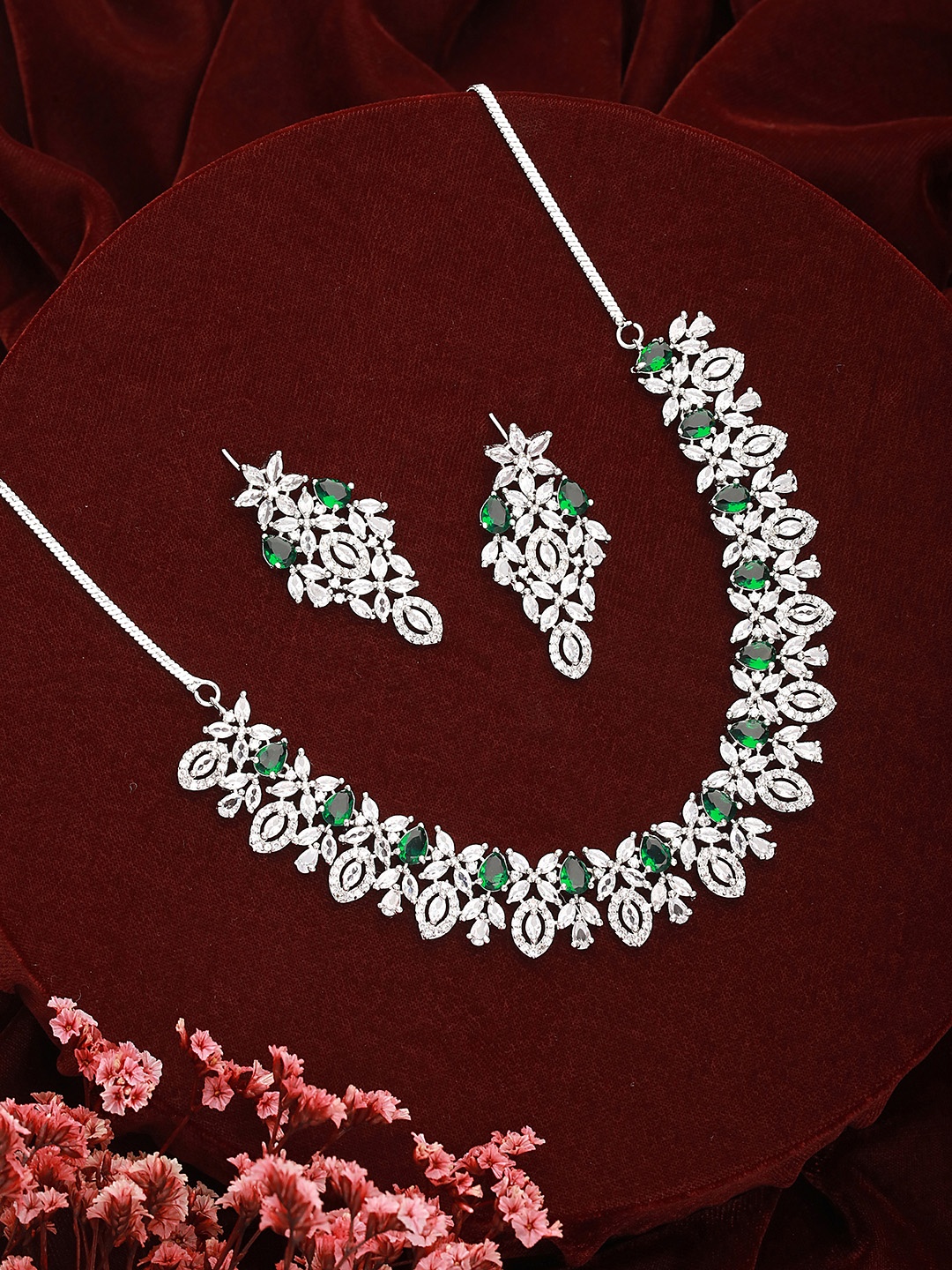 

Aadvik Designs Silver Plated AD Studded Jewellery Set