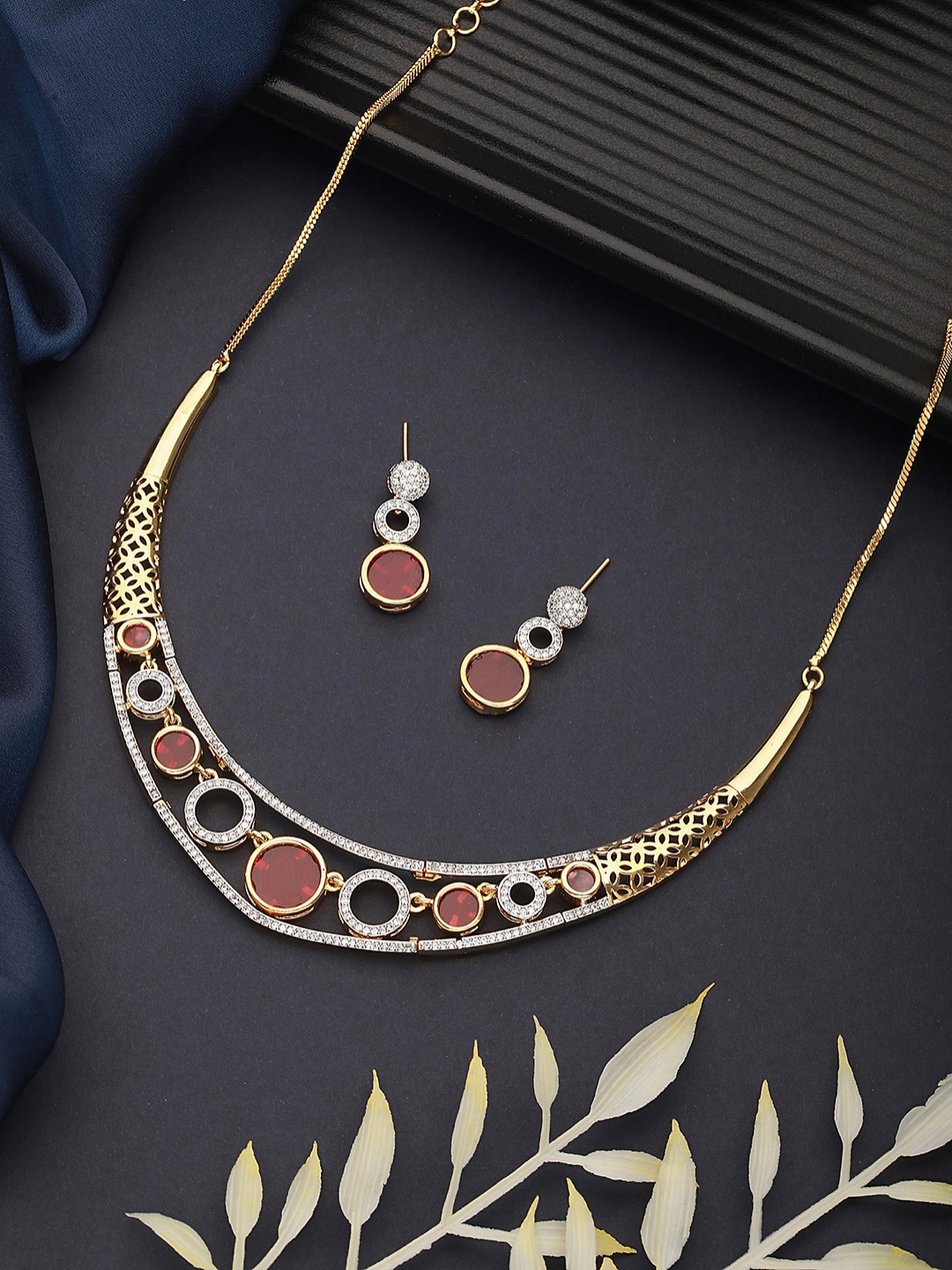 

Aadvik Designs Gold-Plated Stone Studded Jewellery Set
