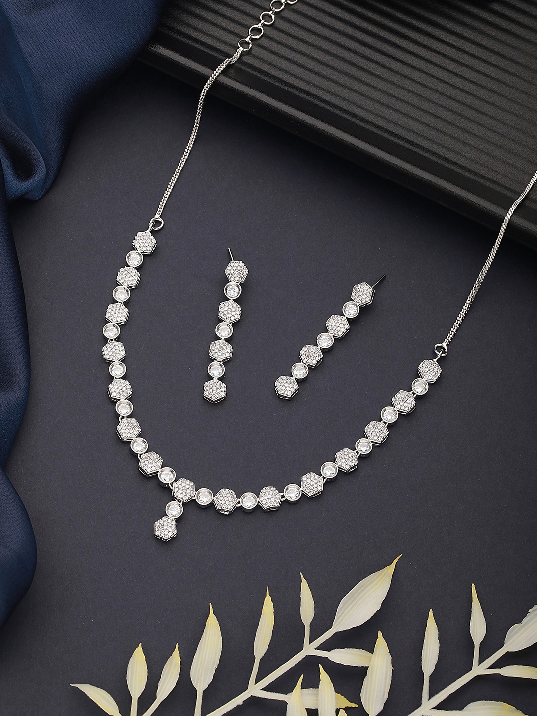

Aadvik Design Silver Plated & AD Studded Jewellery Set