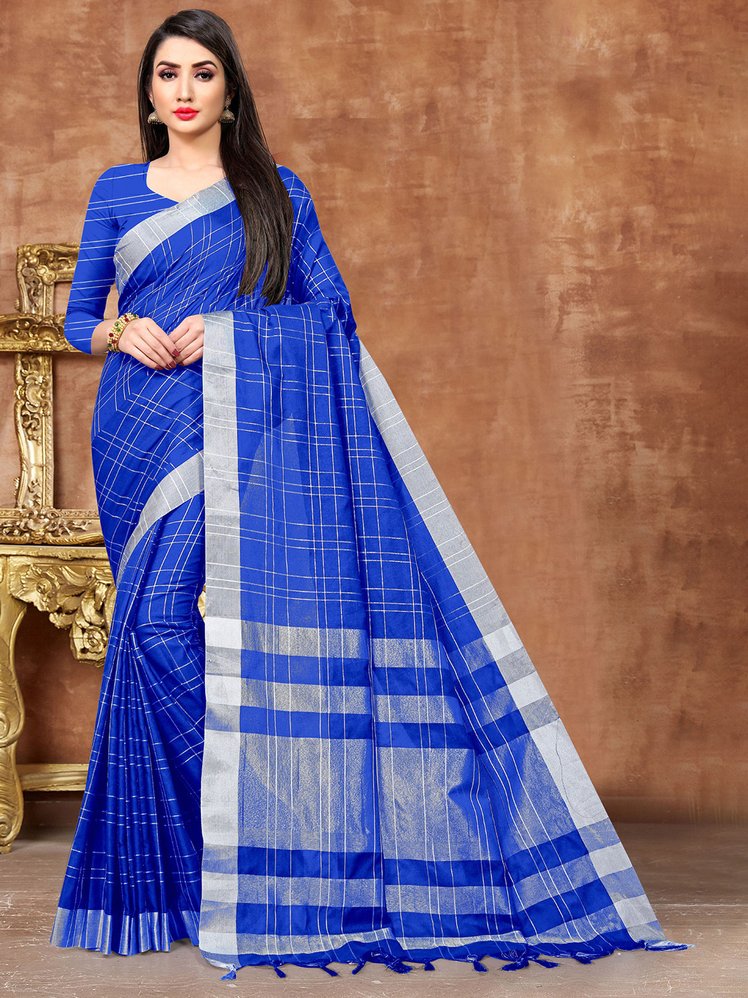 

DIVASTRI Striped Woven Design Pure Cotton Banarasi Zari Saree, Blue
