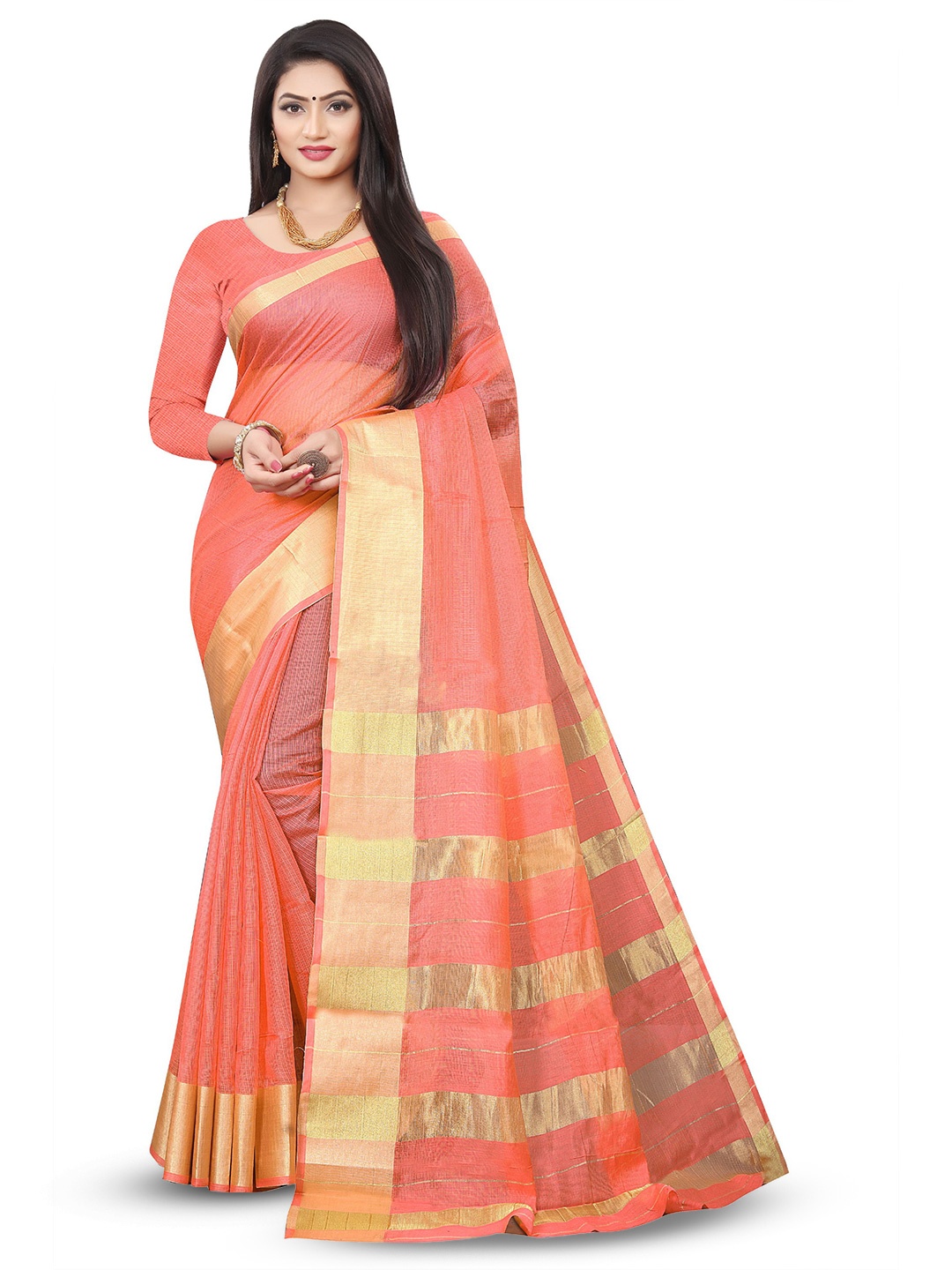 

DIVASTRI Woven Design Pure Cotton Banarasi Zari Saree, Peach