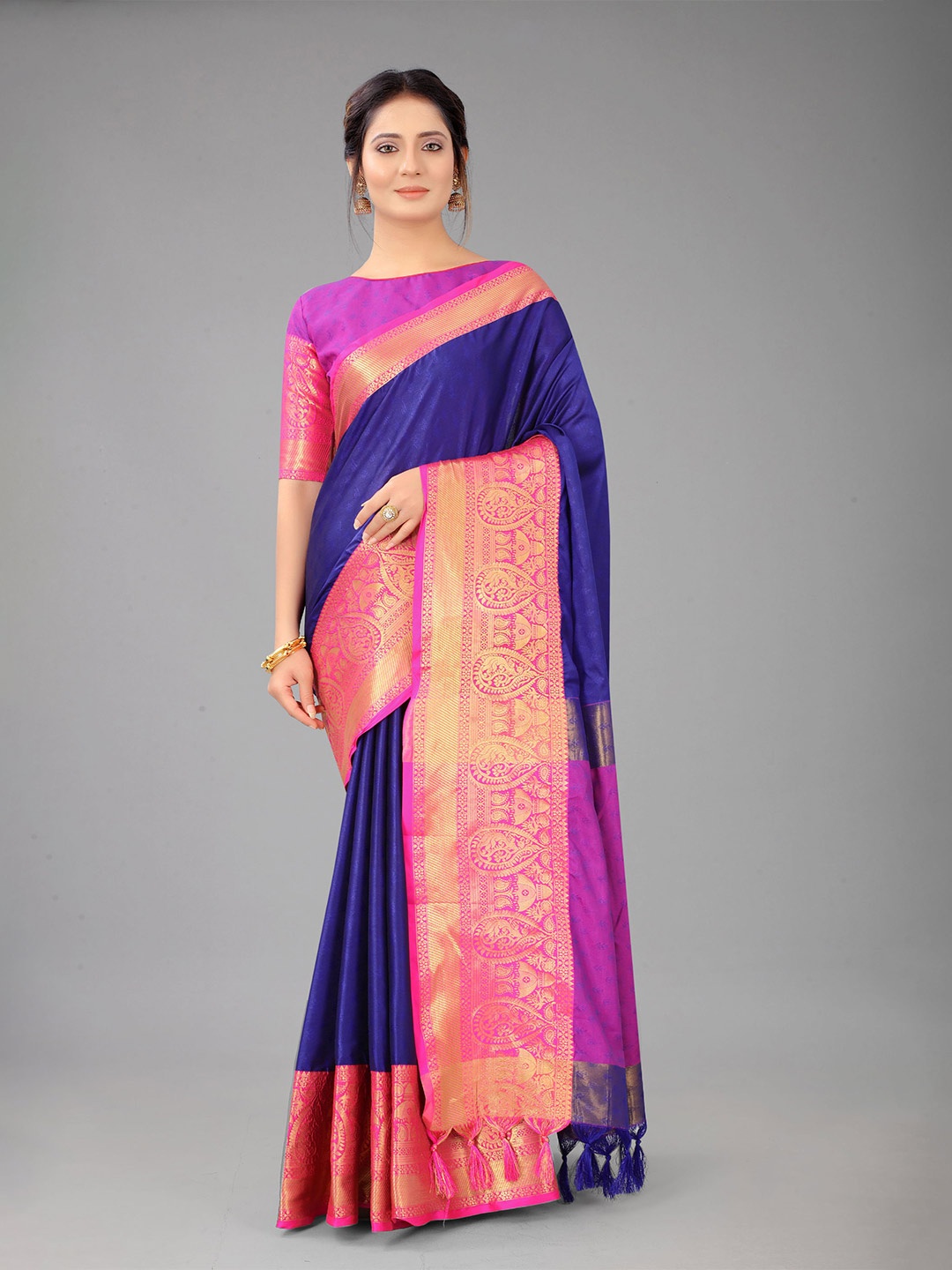 

DIVASTRI Ethnic Motifs Woven Design Zari Pure Silk Banarasi Saree, Blue