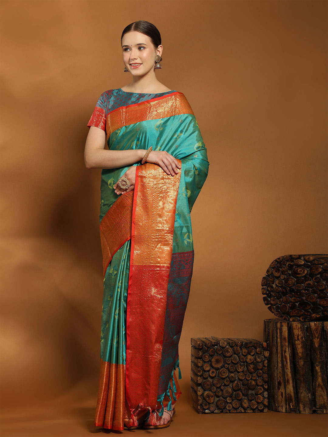 

DIVASTRI Ethnic Motifs Zari Pure Silk Banarasi Saree, Blue