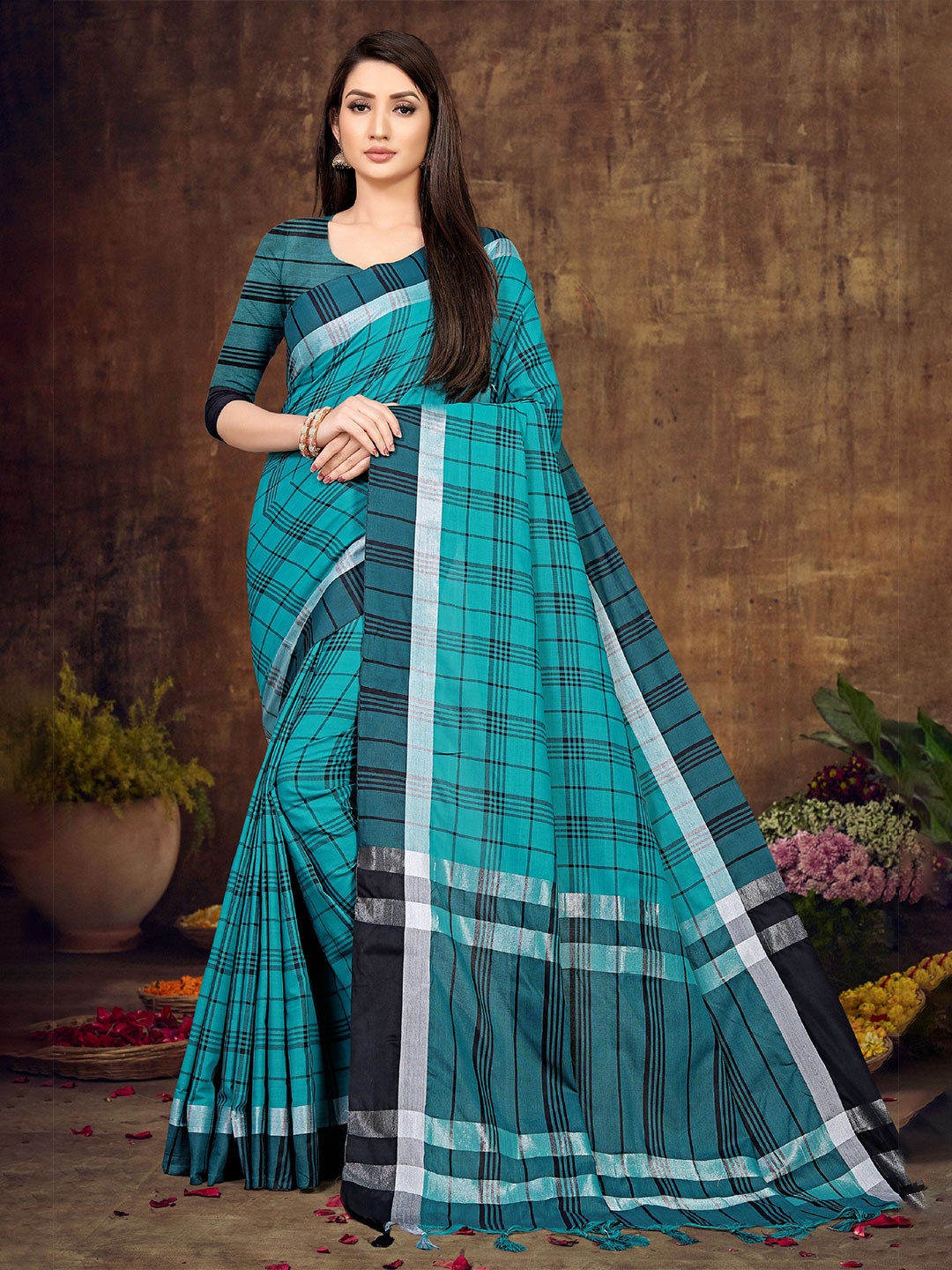 

DIVASTRI Striped Pure Cotton Banarasi Zari Saree, Blue