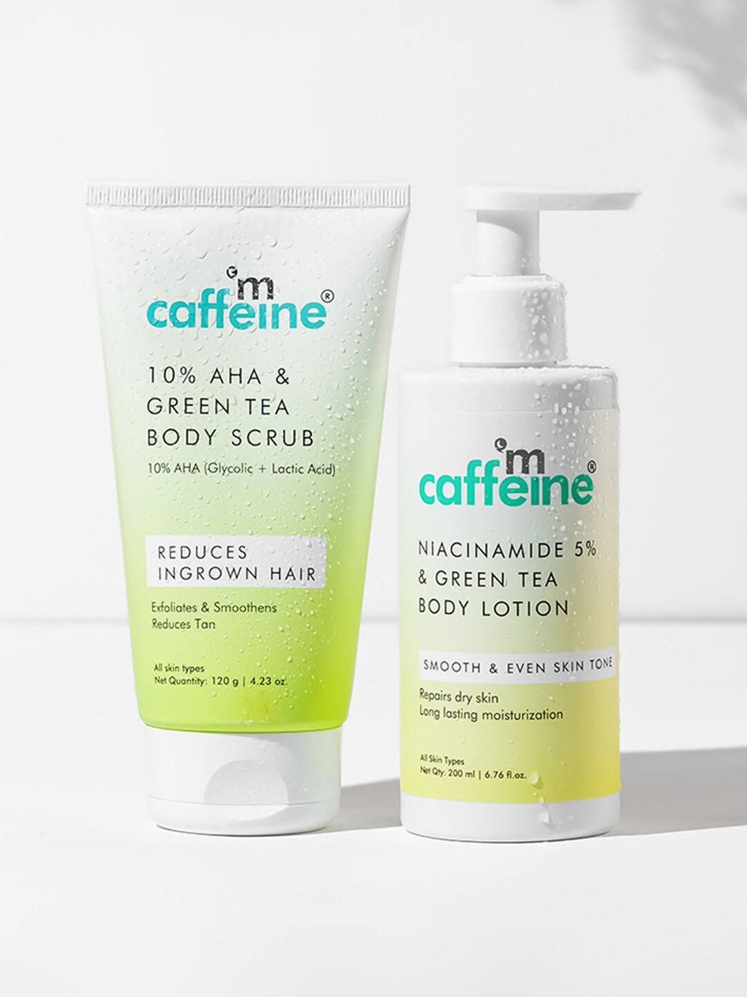 

MCaffeine Green Tea Body Combo - Body Scrub 120ml & Body Lotion 200ml, White