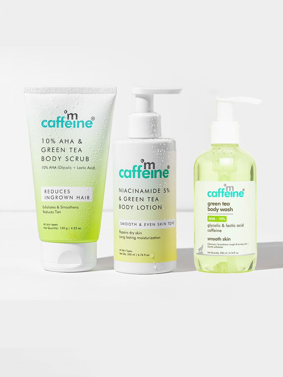 

MCaffeine Green Tee Body Scrub Lotion & Wash Complete Body Care Kit, White