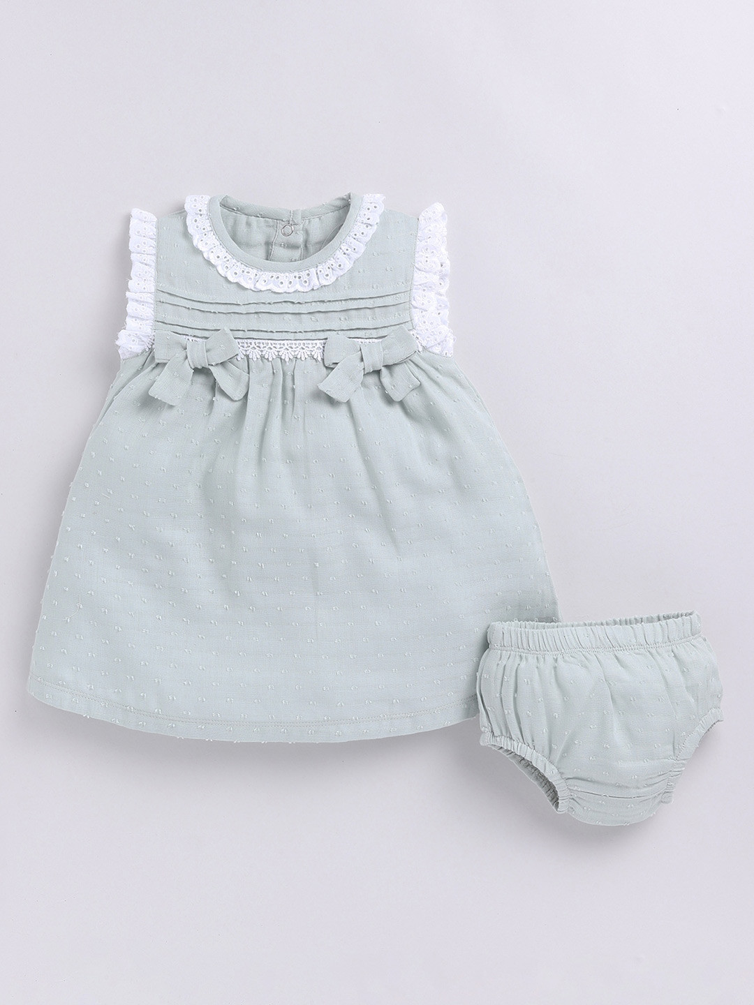 

BABY GO Girls Cotton Round Neck Sleeveless Fit & Flare Dress With Panty, Green