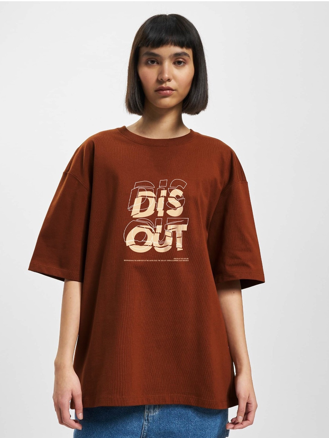

MISCHIEF MONKEY Printed Round Neck Short Sleeves Cotton T-shirt, Coffee brown