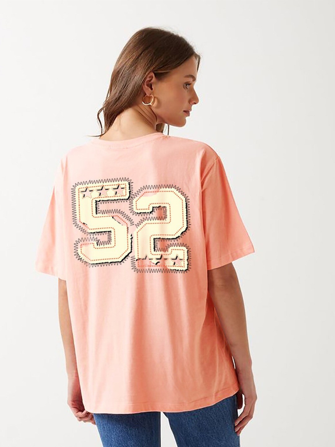 

MISCHIEF MONKEY Printed Round Neck Short Sleeves Cotton T-shirt, Peach