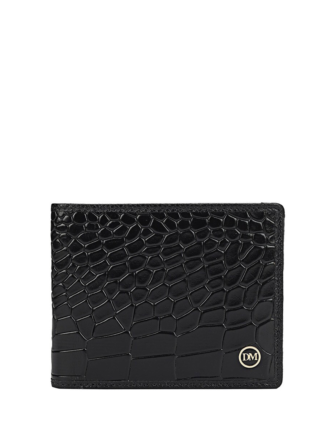 

Da Milano Men Textured Leather Two Fold Wallet, Black