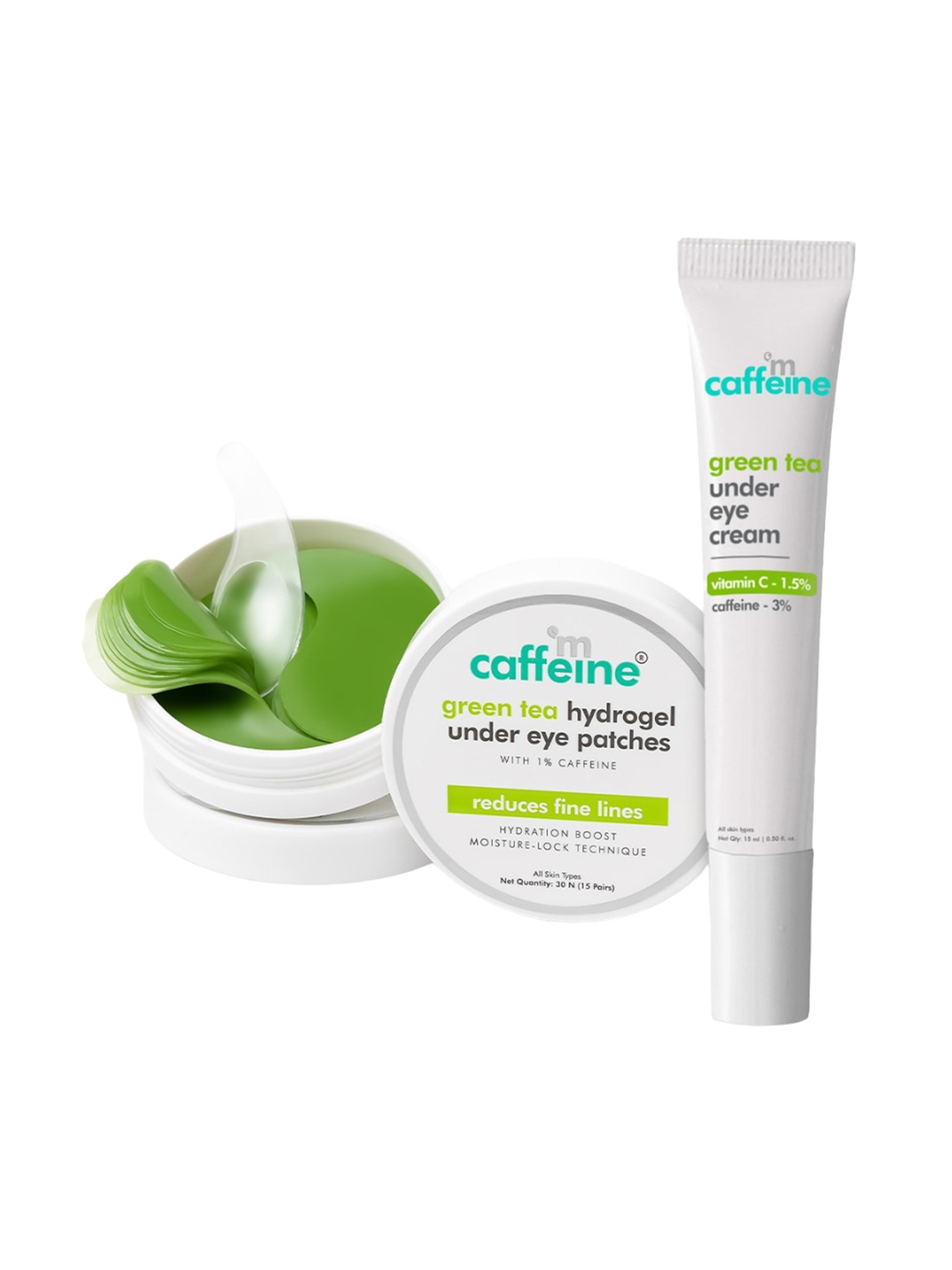 

MCaffeine Green Tea Under Eye Cream 15ml & Hydrogel Under Eye Patches - 30N, White