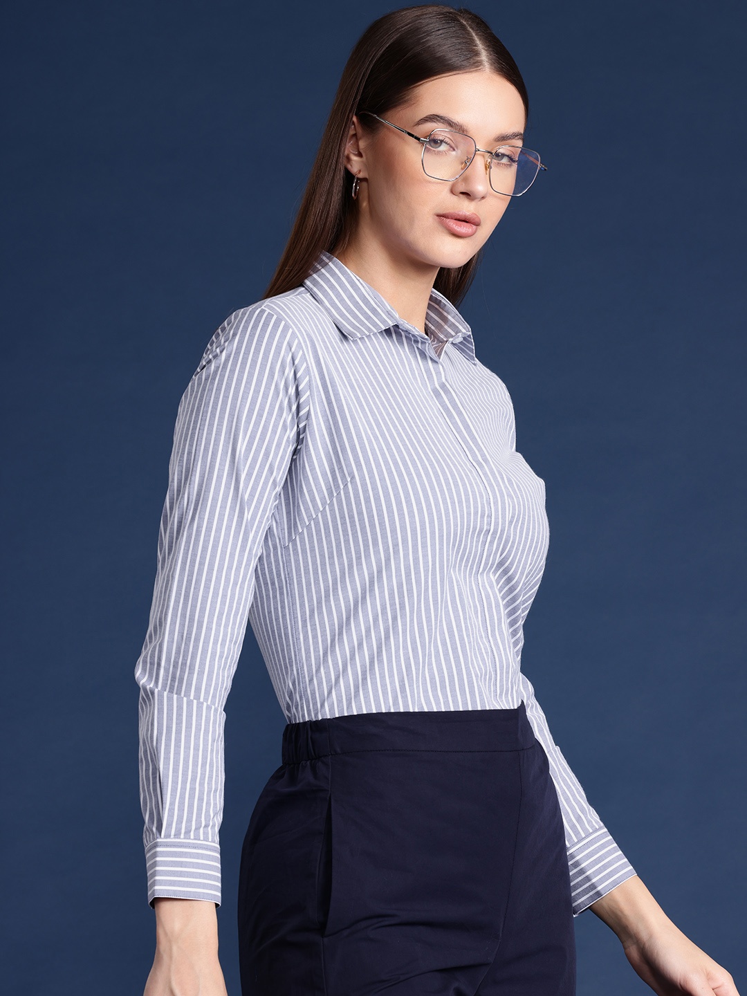 

Hancock Women Standard Striped Stretchable Formal Shirt, White