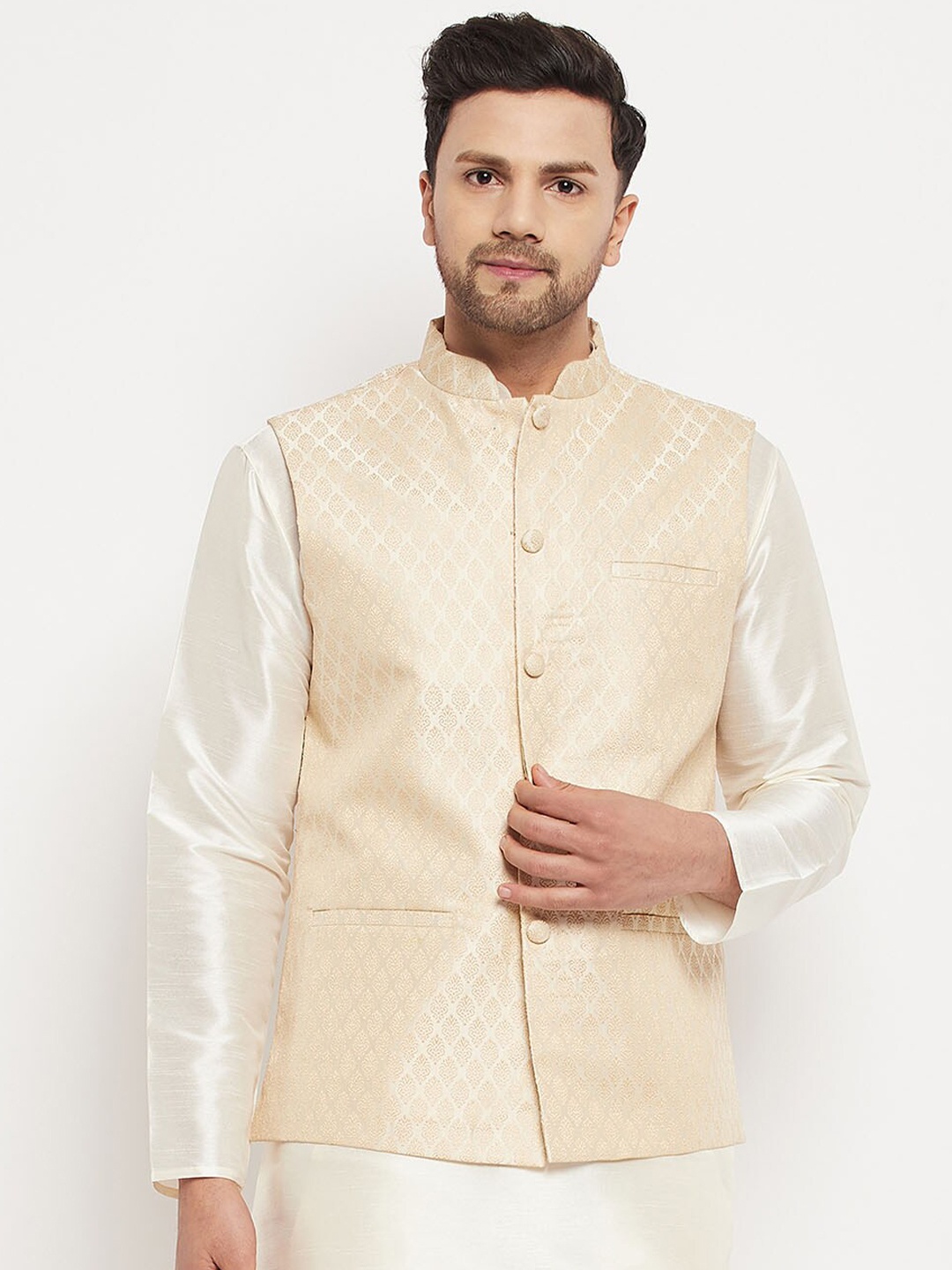 

VASTRAMAY Woven Design Nehru Jacket, Cream