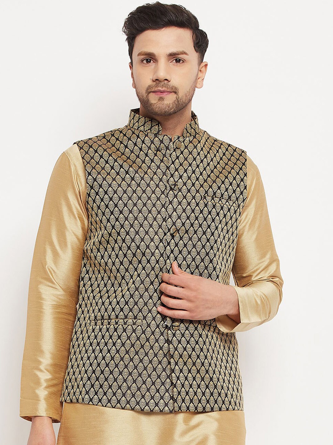 

VASTRAMAY Woven Design Nehru Jacket, Black