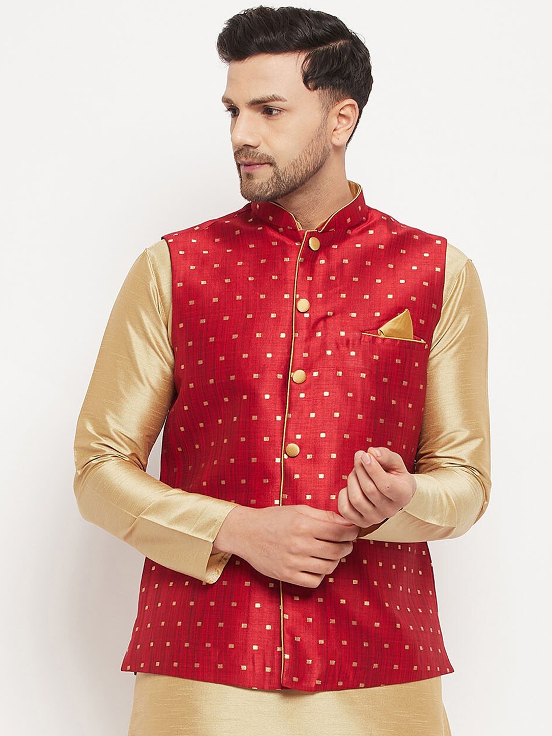 

VASTRAMAY Woven Design Nehru Jacket, Maroon
