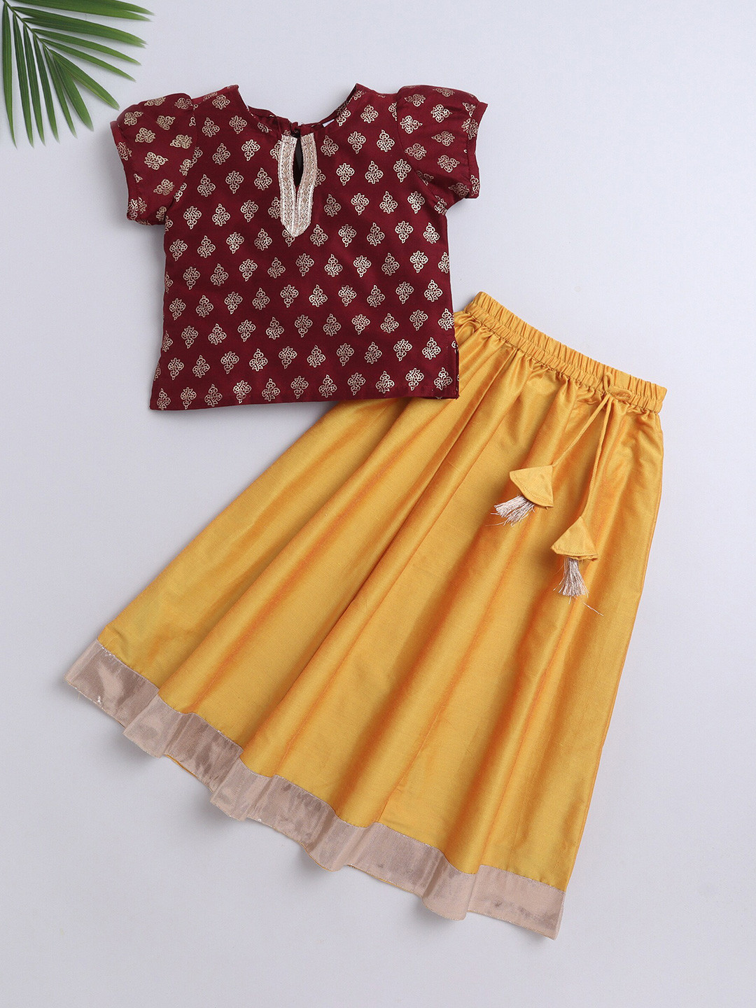 

The Magic Wand Girls Floral Foil Printed Ready to Wear Lehenga & Choli, Maroon