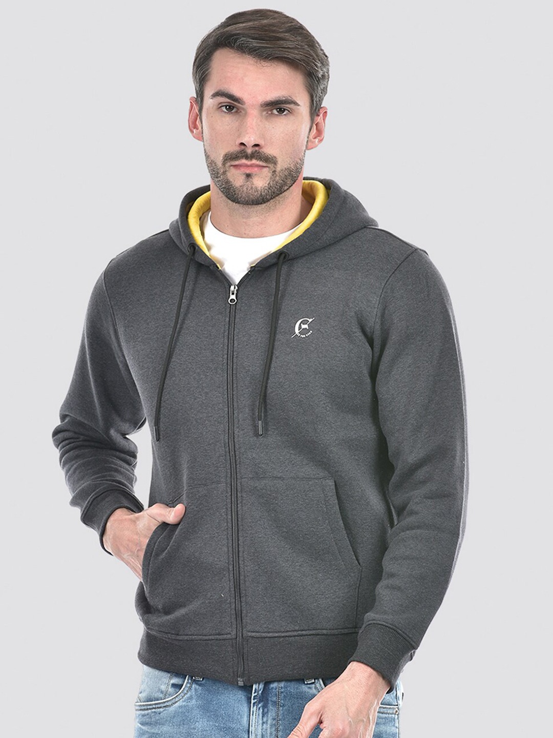 

Lawman pg3 Hooded Long Sleeves Zip Detail Cotton Front Open Sweatshirt, Grey