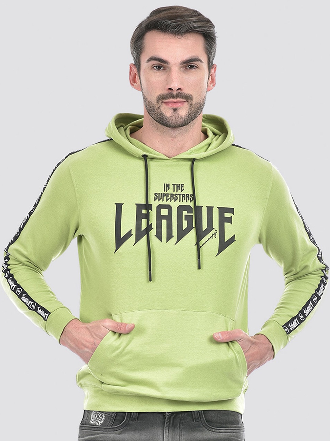 

Lawman pg3 Typography Printed Hooded Long Sleeves Cotton Pullover Sweatshirt, Green