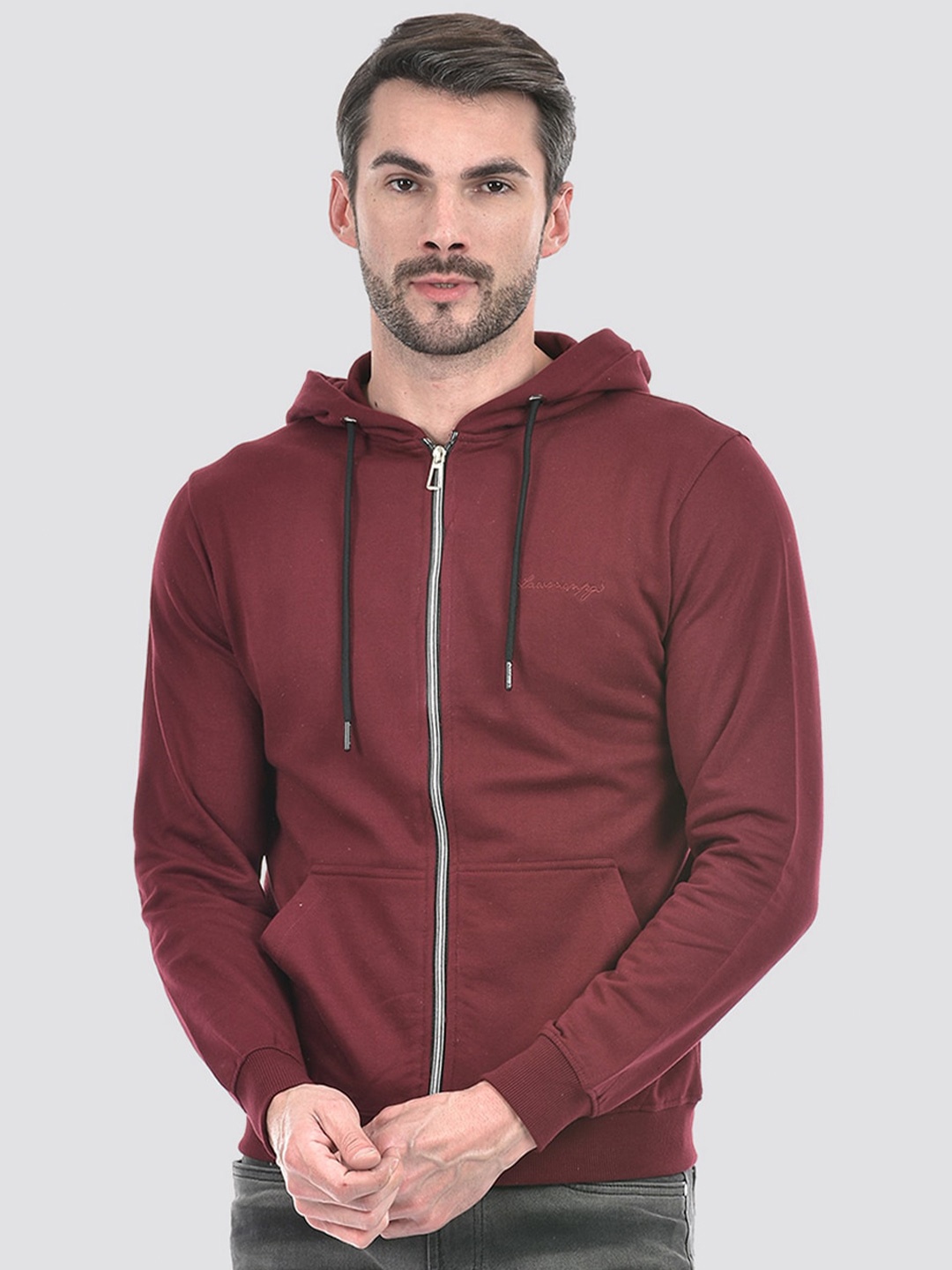 

Lawman pg3 Hooded Long Sleeves Zip Detail Cotton Front Open Sweatshirt, Maroon