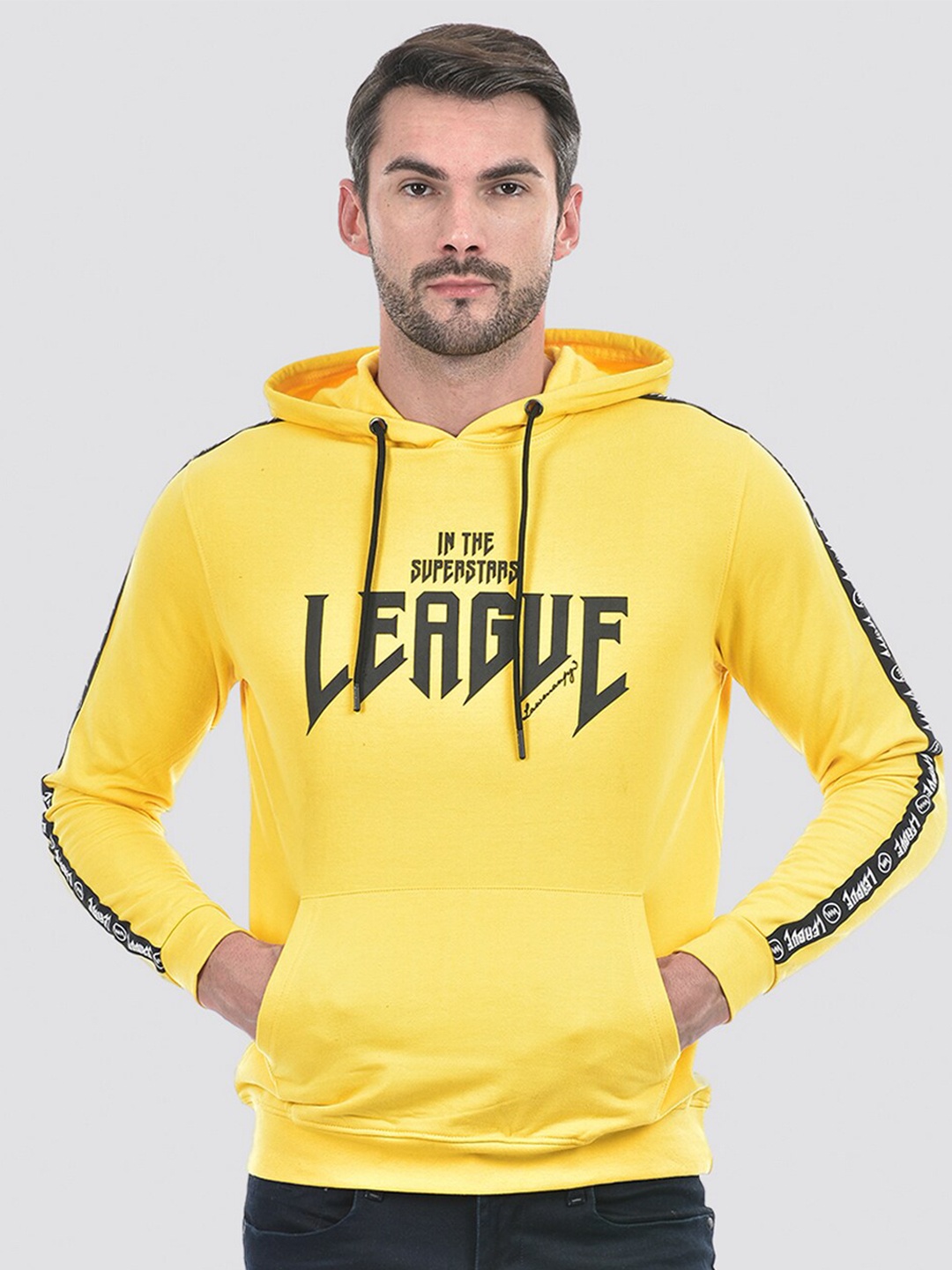

Lawman pg3 Typography Printed Hooded Pure Cotton Pullover Sweatshirt, Yellow