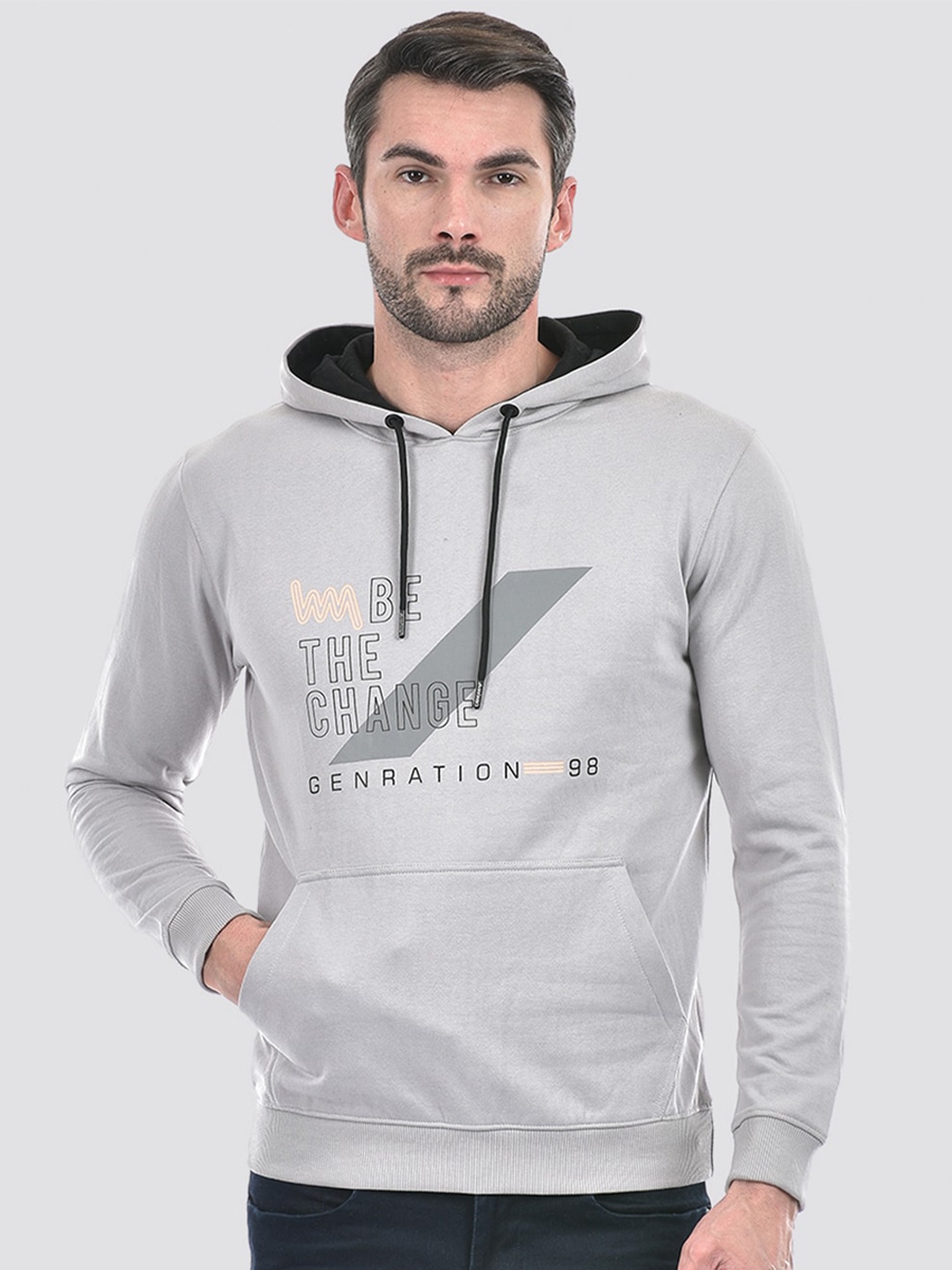 

Lawman pg3 Typography Printed Hooded Long Sleeves Cotton Pullover Sweatshirt, Grey