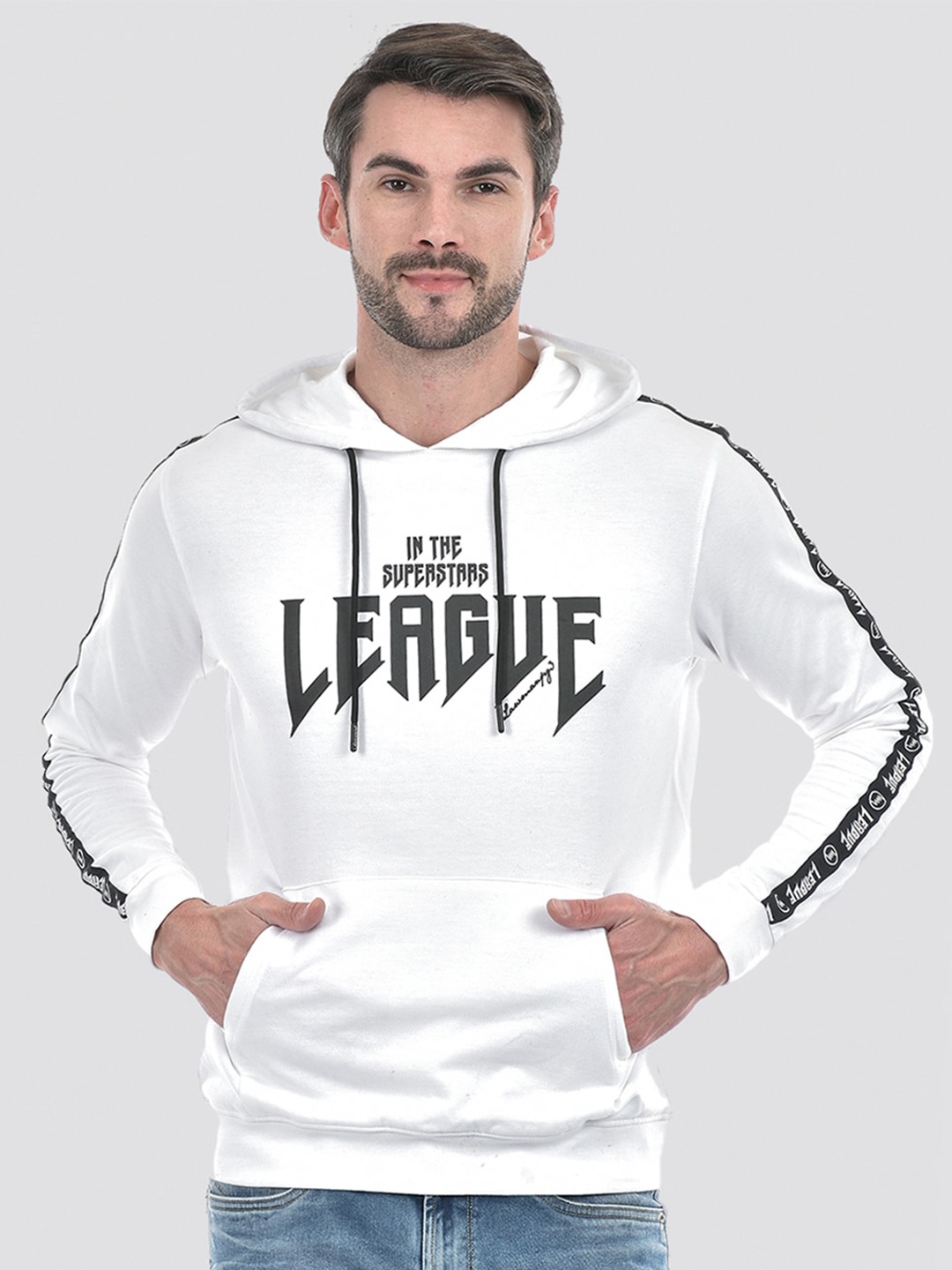 

Lawman pg3 Typography Printed Hooded Long Sleeves Cotton Pullover Sweatshirt, White