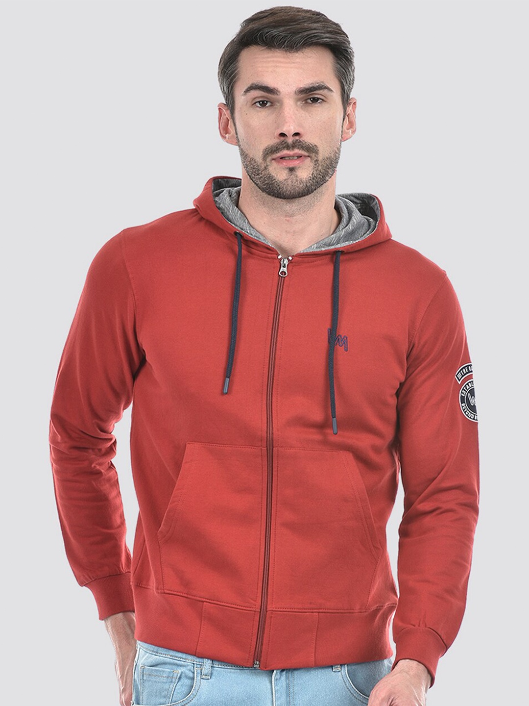 

Lawman pg3 Hooded Long Sleeves Cotton Front Open Sweatshirt, Red